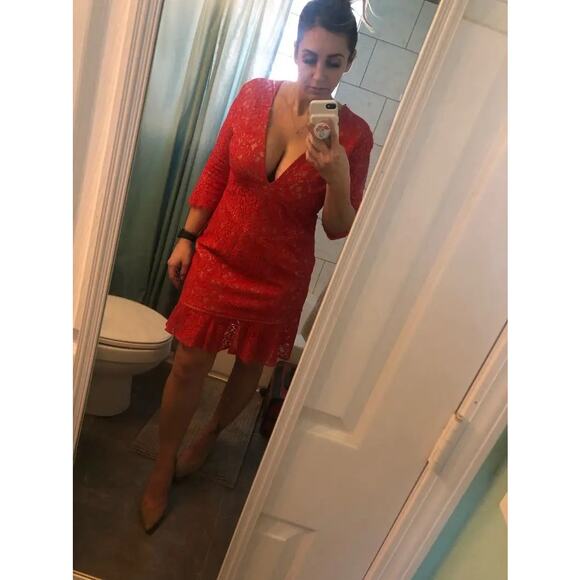 Stylestalker Ari Red Lace V Neck Half Sleeve Sheath‎ Mini Dress Size Medium - Picture 5 of 9